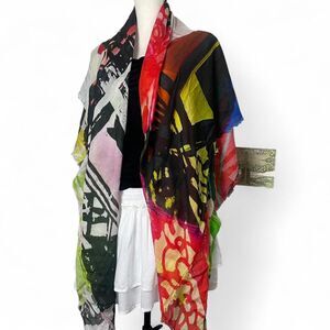 Isabelle Gougenheim Art To Wear Silk Blend Vibrant Scarf HJ Paris Made in Italy